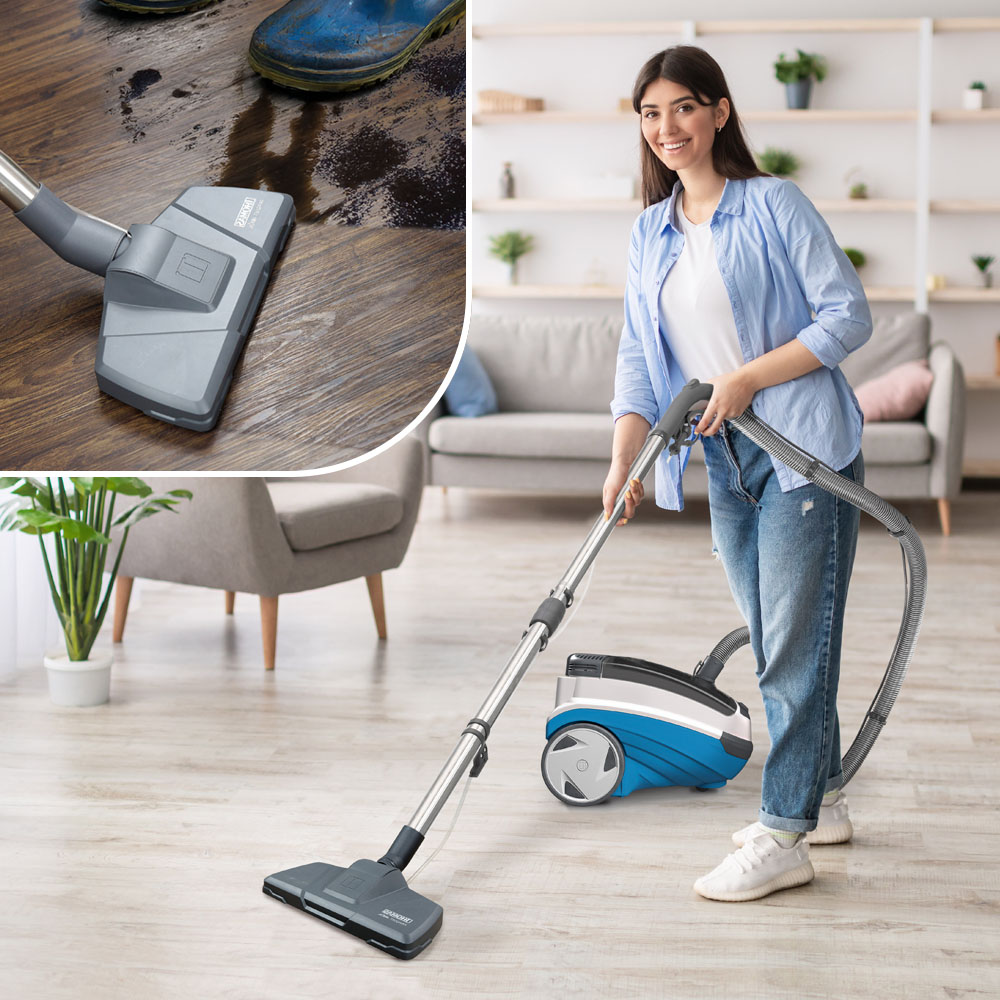Dry and wet cleaning of parquet and laminate flooring.