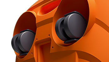Front castors and large rear wheels for manoeuvrability