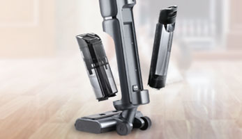 Отдельные емкости для чистой и грязной воды. Емкость  для чистой воды легко снимается, заполняется водой и устанавливается обратно перед началом или во время уборки. Для уборки используется холодная или теплая (не более 40°) вода. Емкость для грязной воды также легко снимается, очищается и устанавливается обратно.